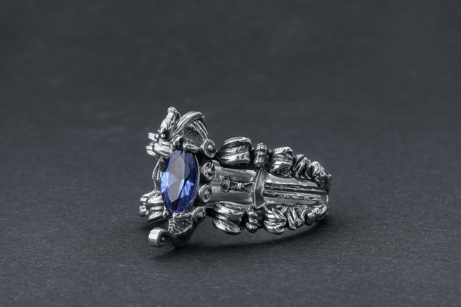 Bague Viking pierre bleue — Argent 925
