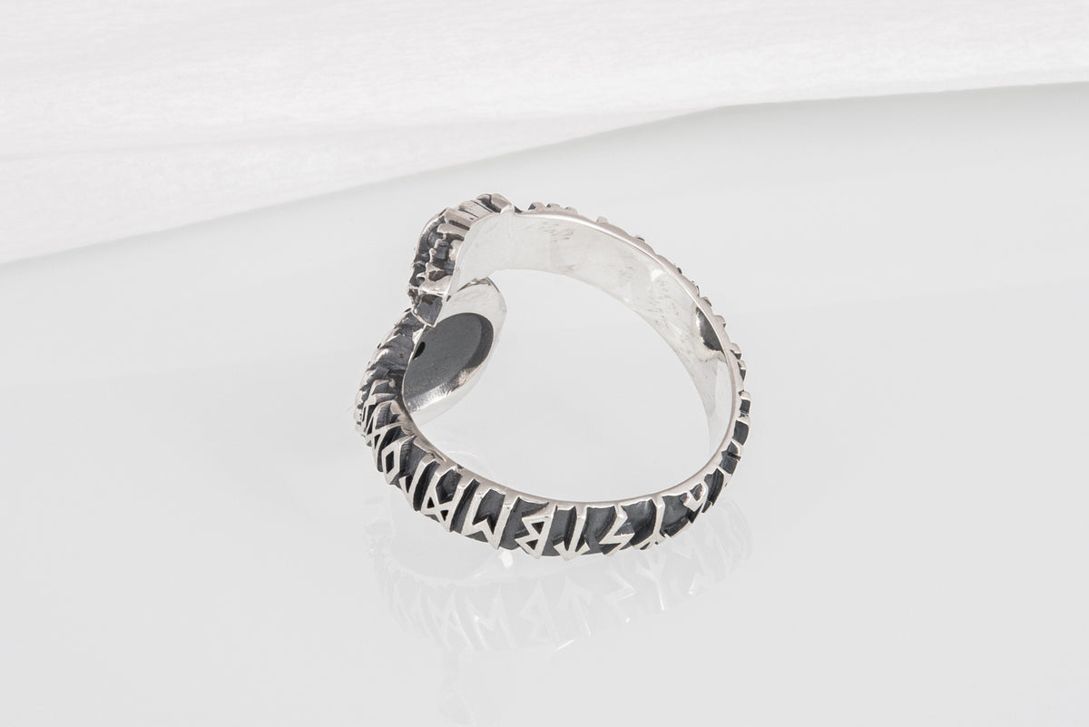 Bague Serpent et Vegvisir pierre verte — Argent 925