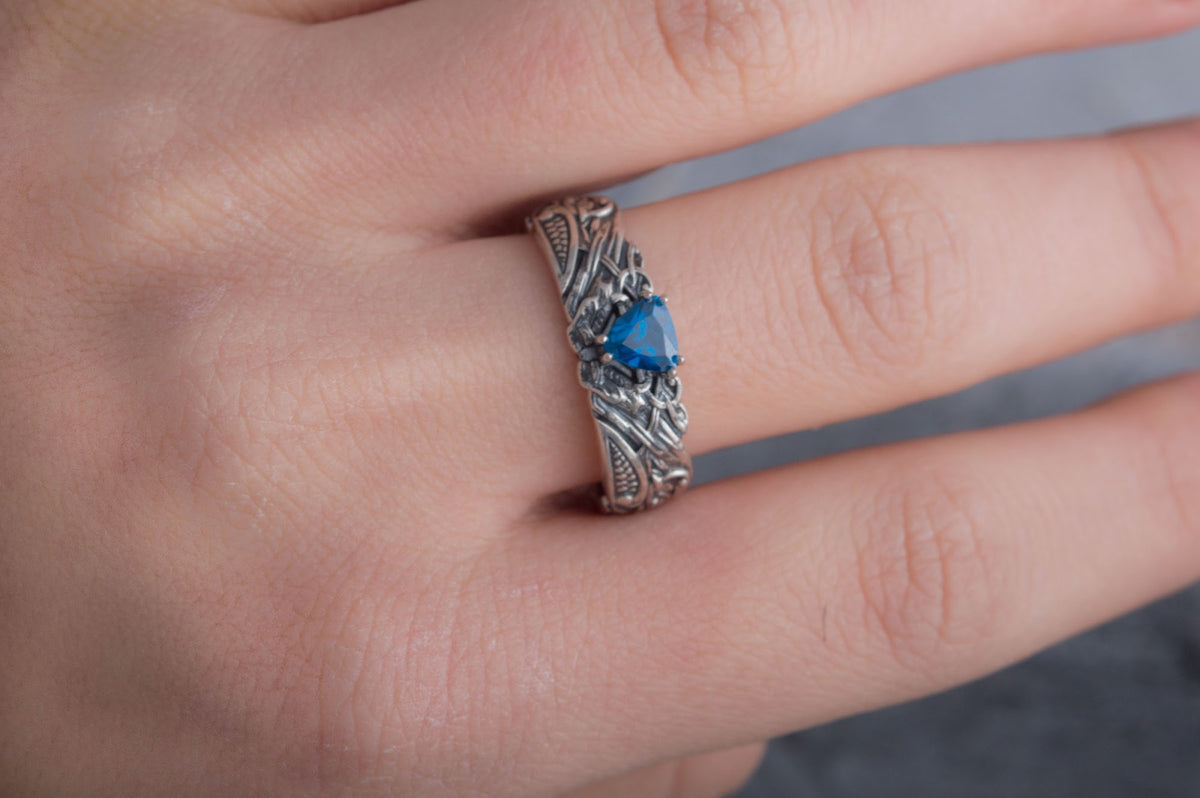 Bague Ornement pierre bleue Anneau — Argent 925