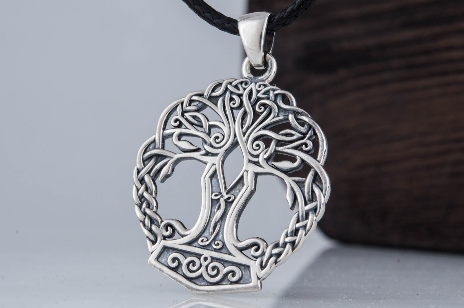 Pendentif Yggdrasil et Mjölnir — Argent 925