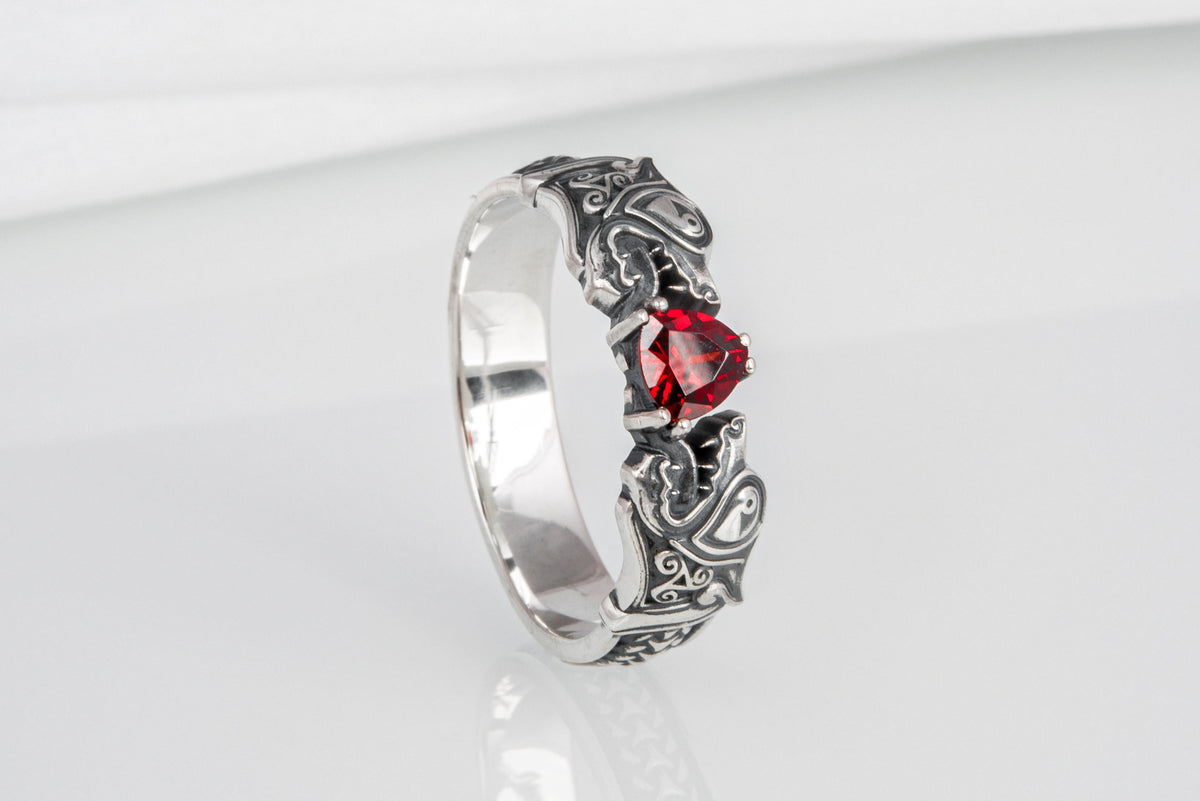 Bague Loup et Fenrir sertie de pierres — Argent 925