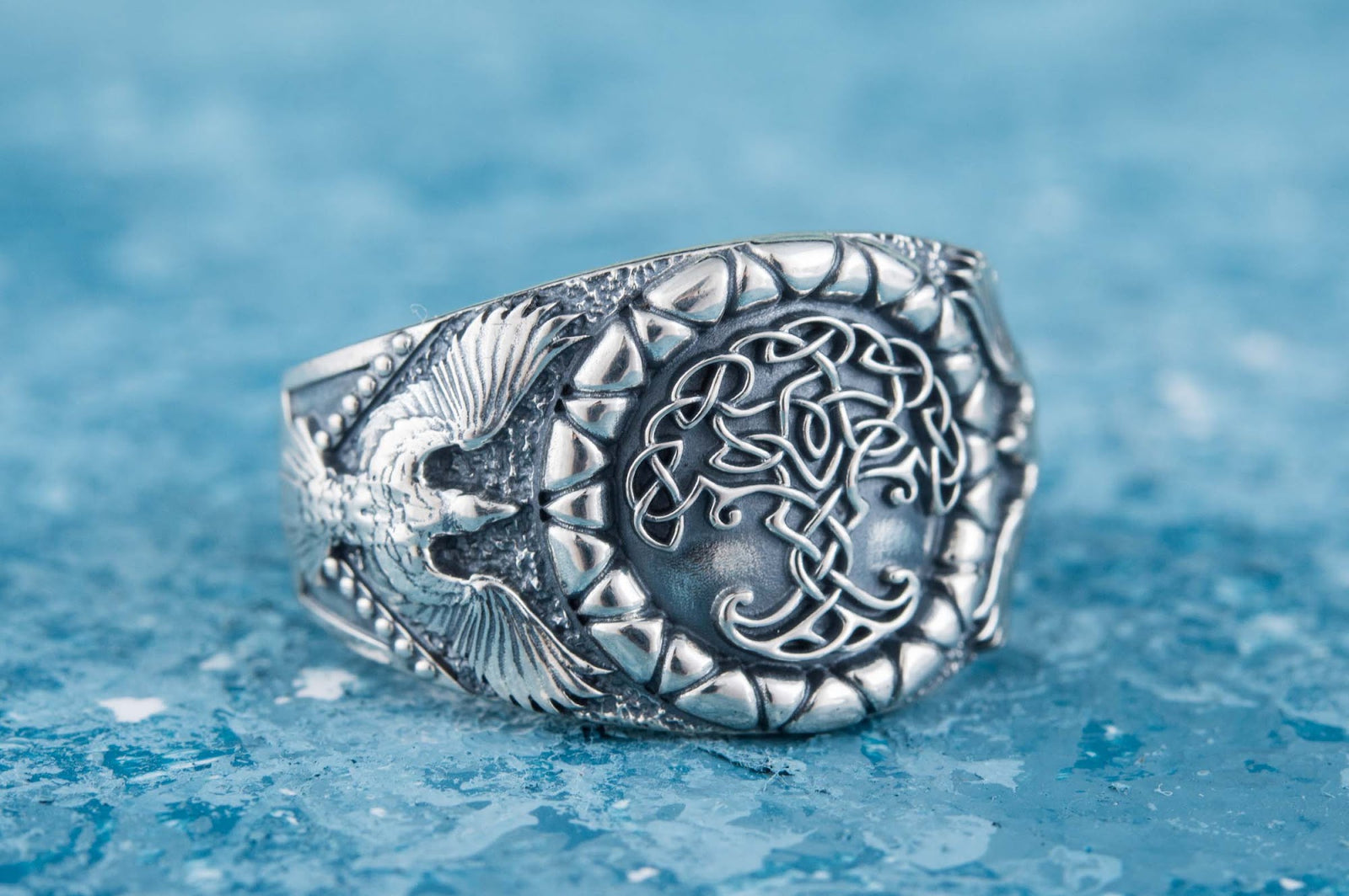 Bague Yggdrasil et Corbeau — Argent 925