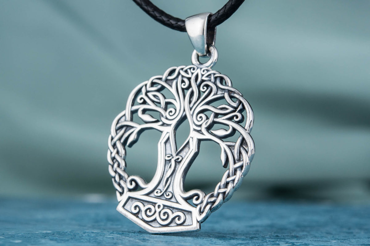 Pendentif Yggdrasil et Mjölnir — Argent 925
