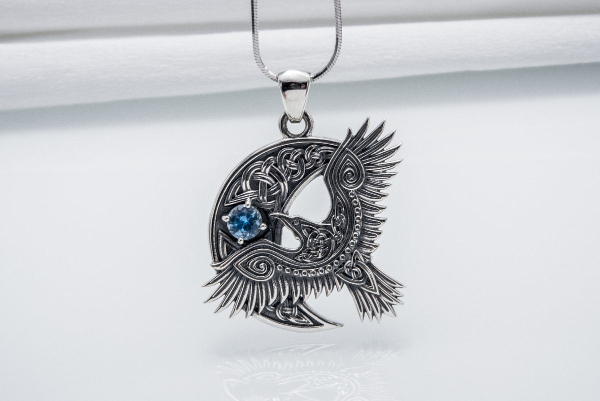 Pendentif Corbeau serti de pierres — Argent 925