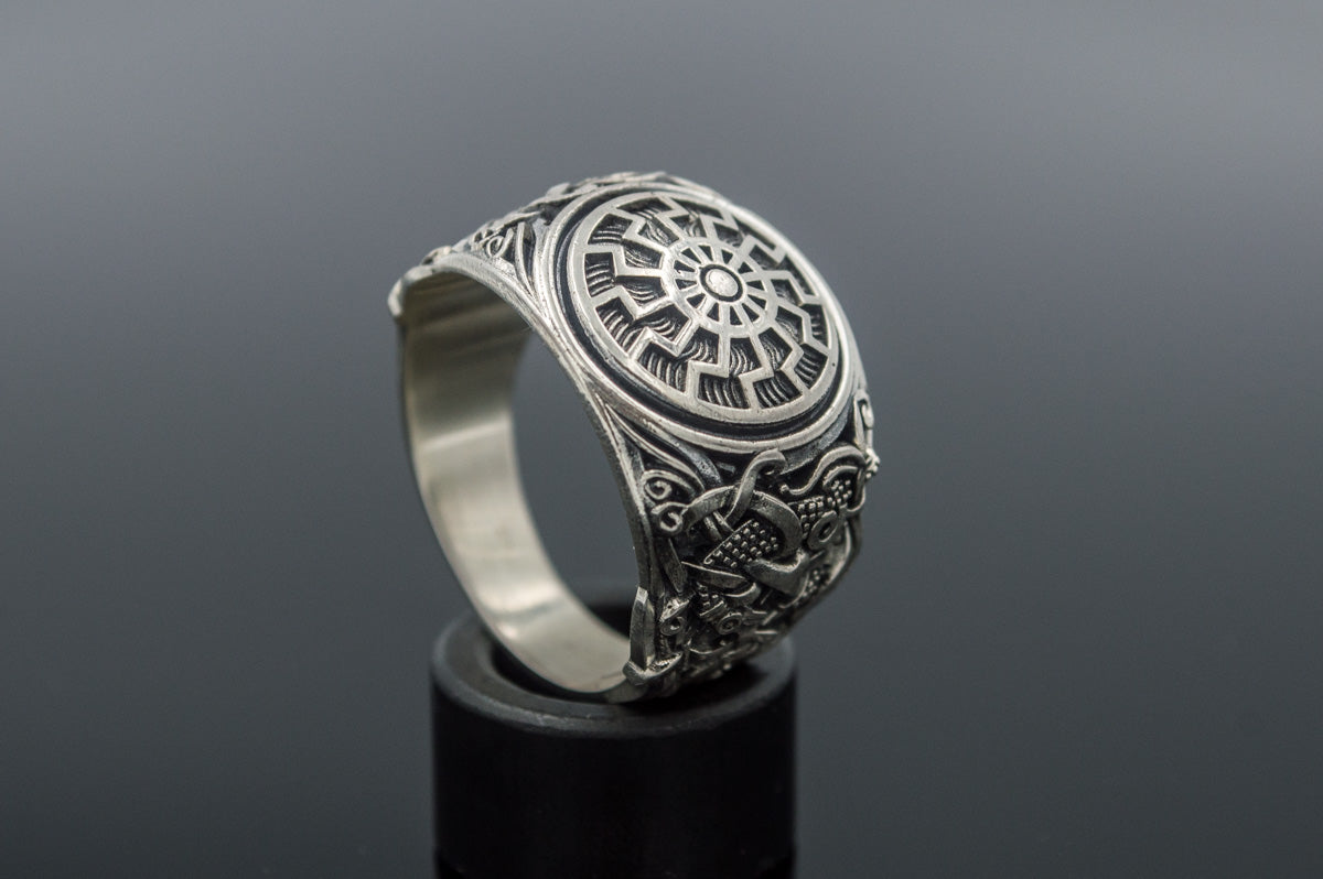Bague Soleil Noir et Style Mammen Ornement — Argent 925