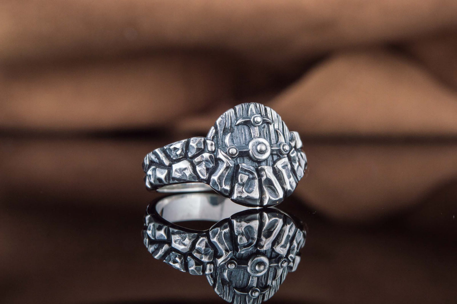 Bague Bouclier et Arbre — Argent 925