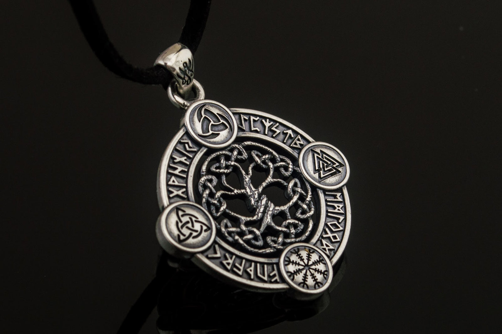Pendentif Yggdrasil et Arbre Runique — Argent 925