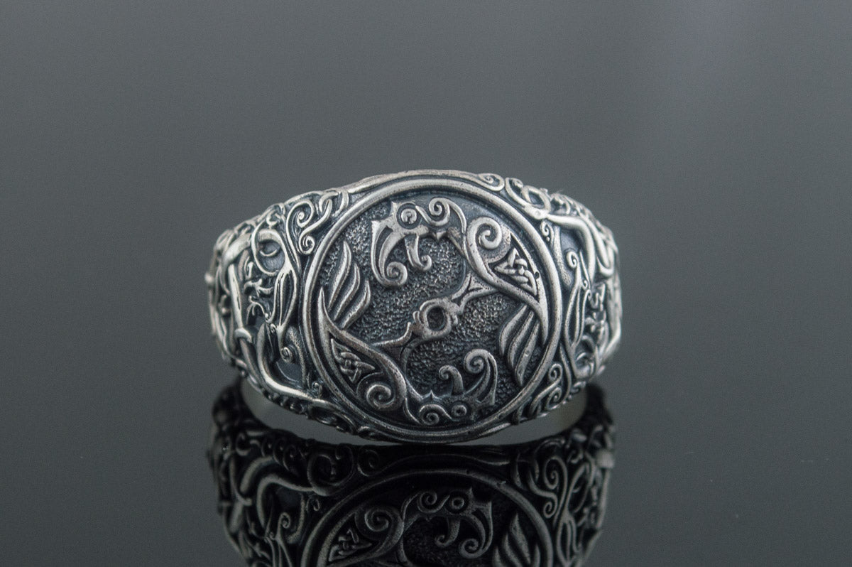 Bague Odin et Corbeau Style Urnes — Argent 925