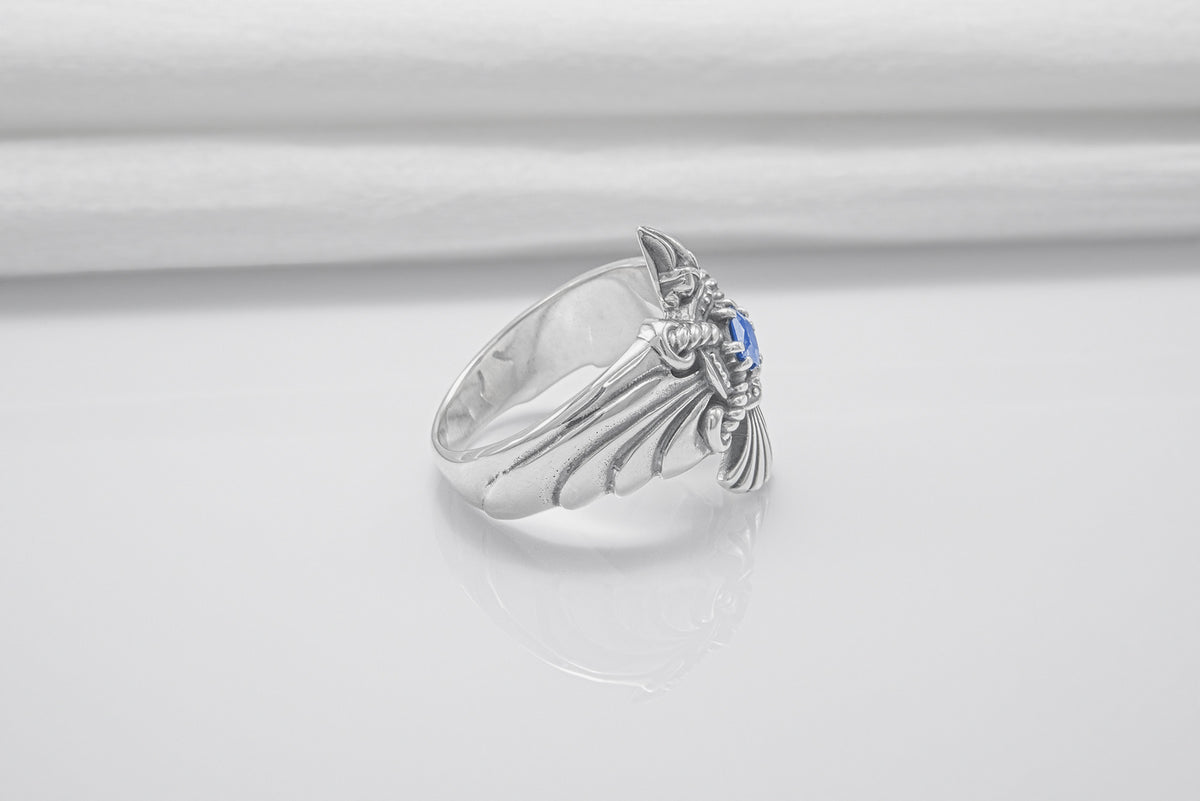 Bague Corbeau pierre bleue — Argent 925