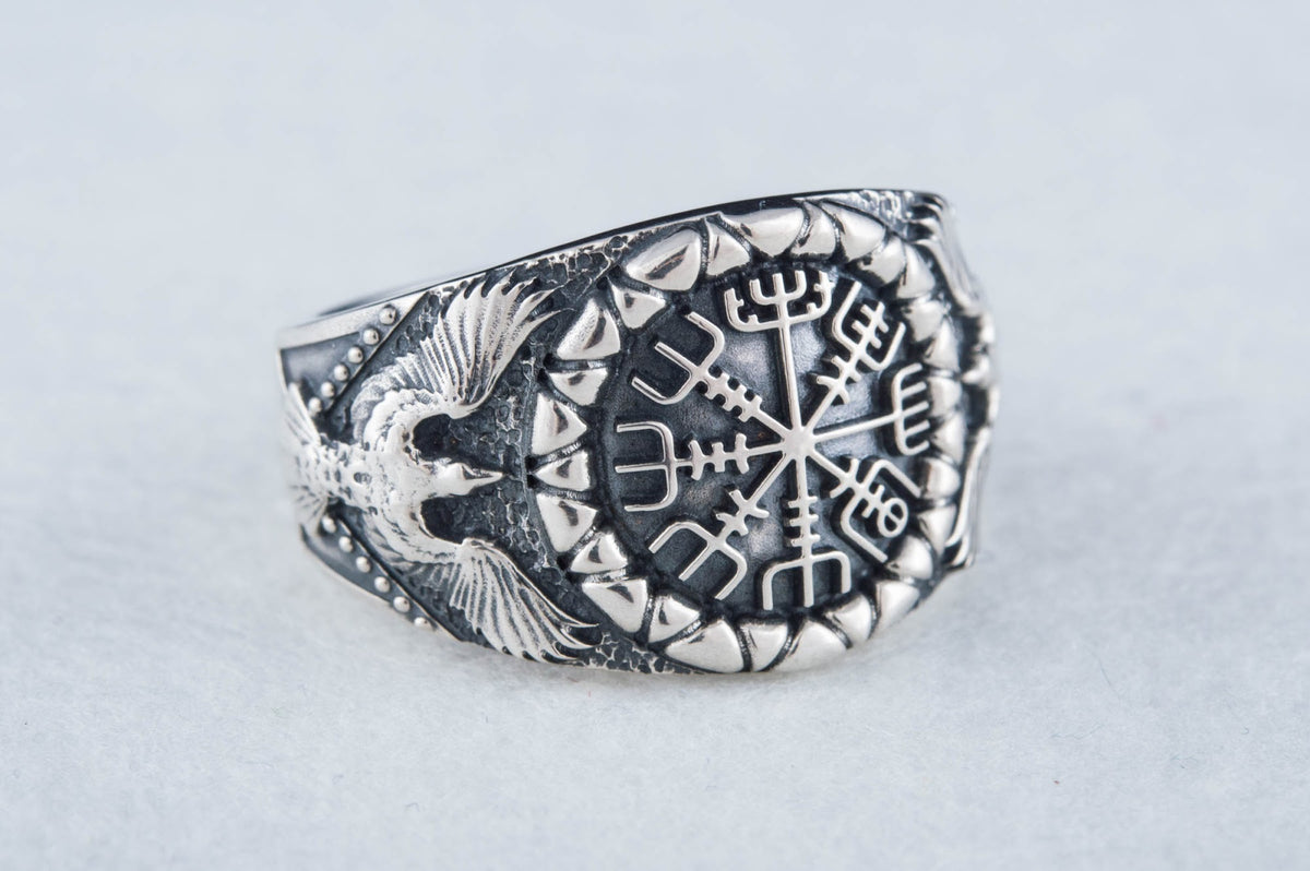 Bague Vegvisir et Corbeau — Argent 925