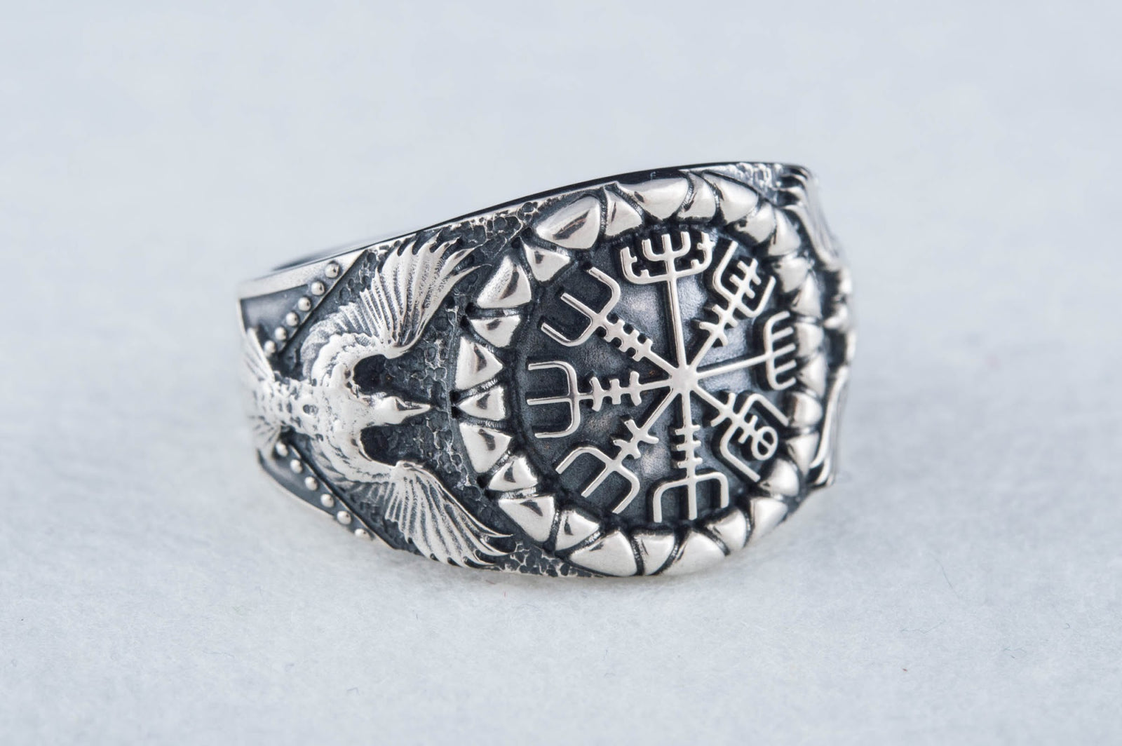 Bague Vegvisir et Corbeau — Argent 925