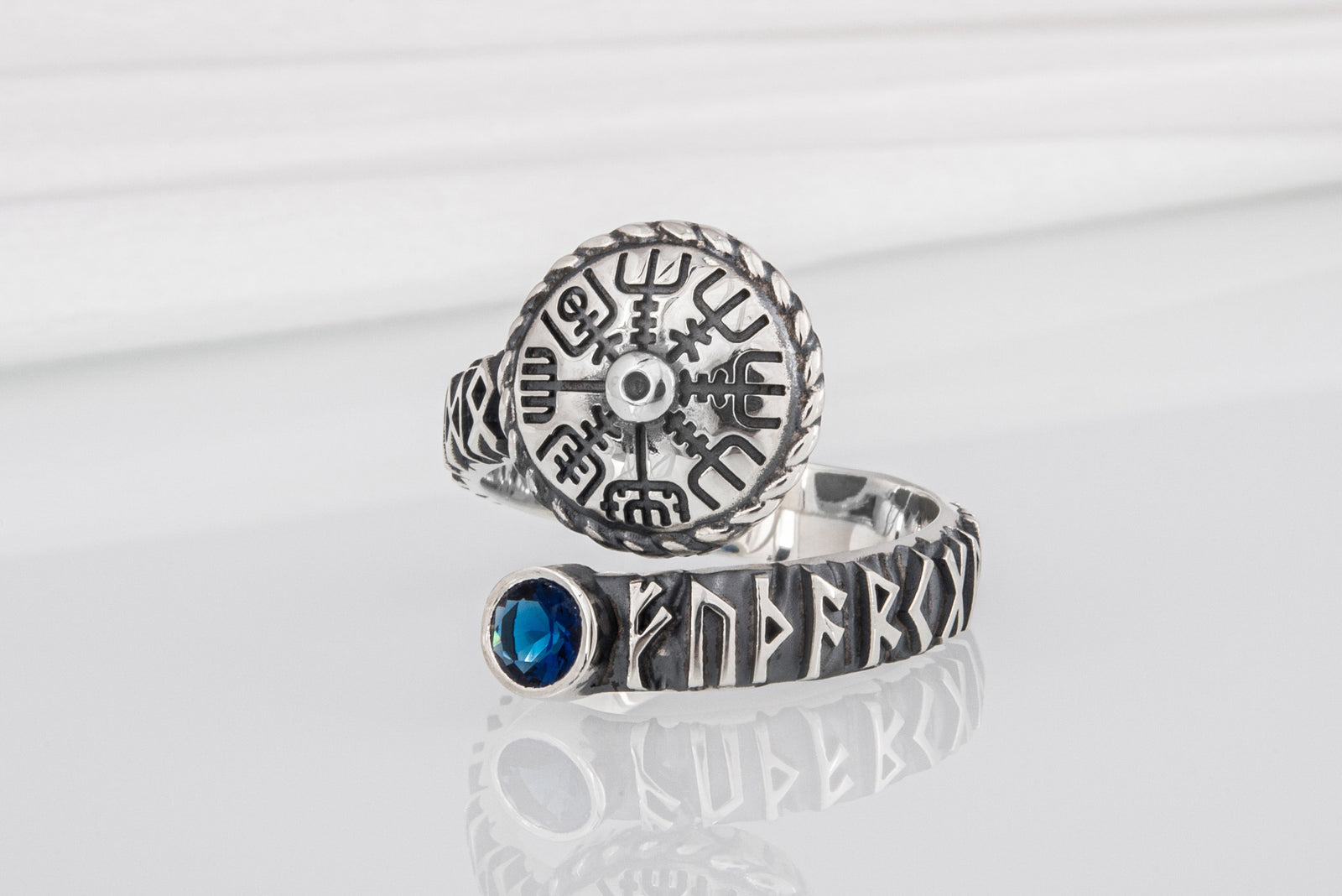 Bague Vegvisir pierre bleue — Argent 925