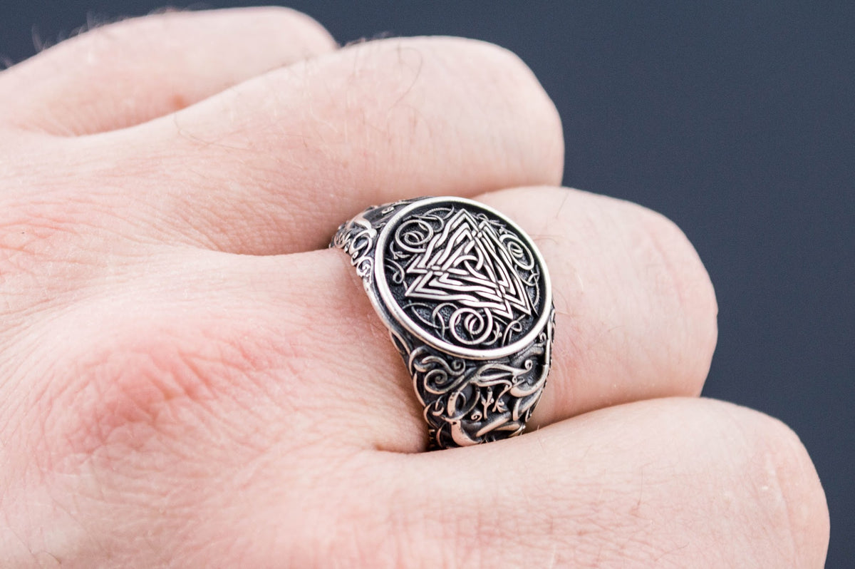 Bague Valknut et Style Urnes — Argent 925