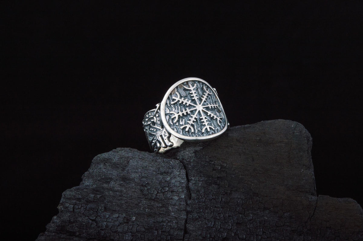 Bague Aegishjalmur et Ornement Chevalière — Argent 925