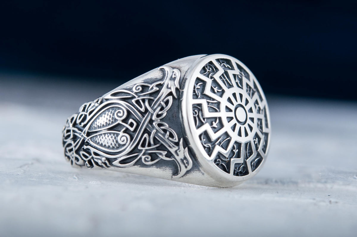 Bague Soleil Noir et Ornement — Argent 925