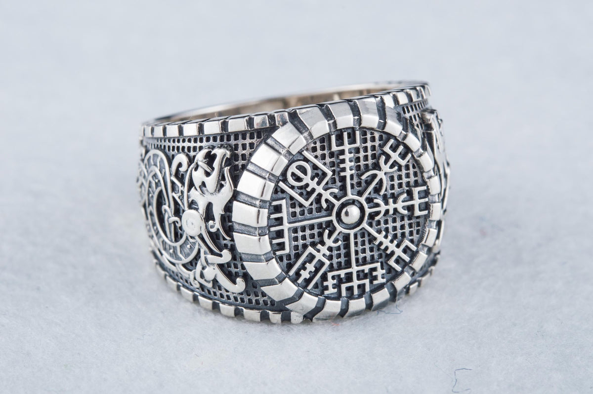 Bague Vegvisir et Ornement Massive — Argent 925