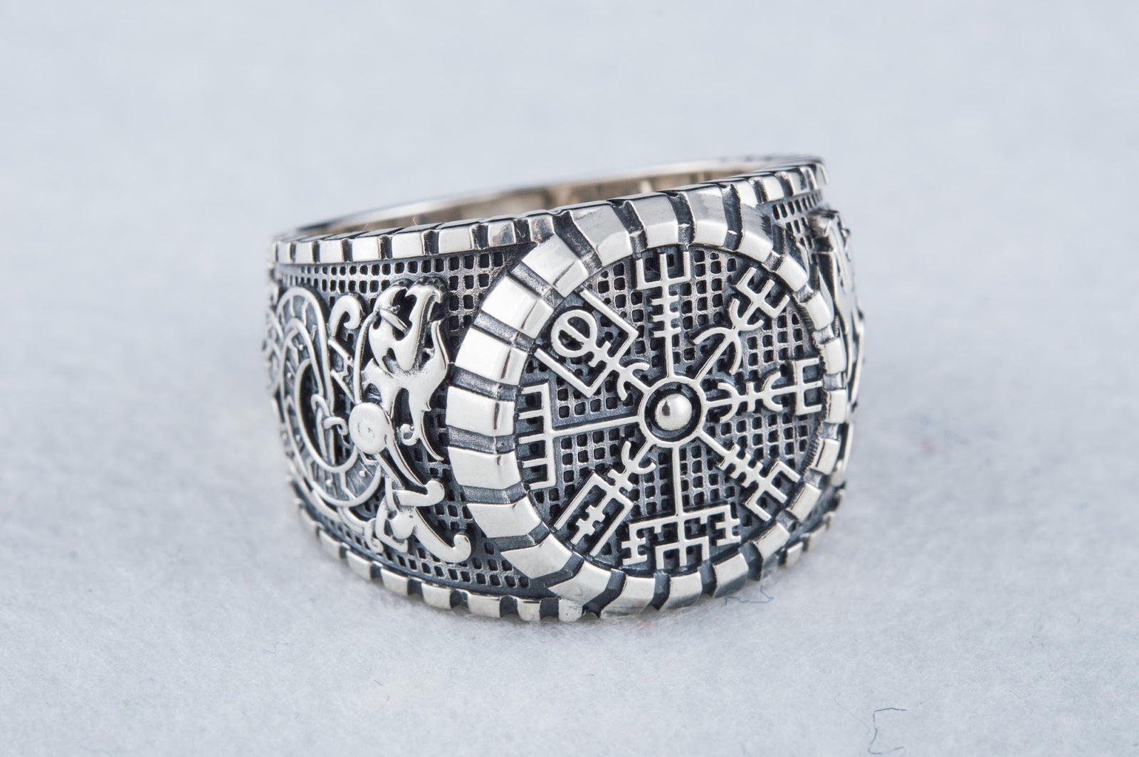 Bague Vegvisir et Ornement Massive — Argent 925