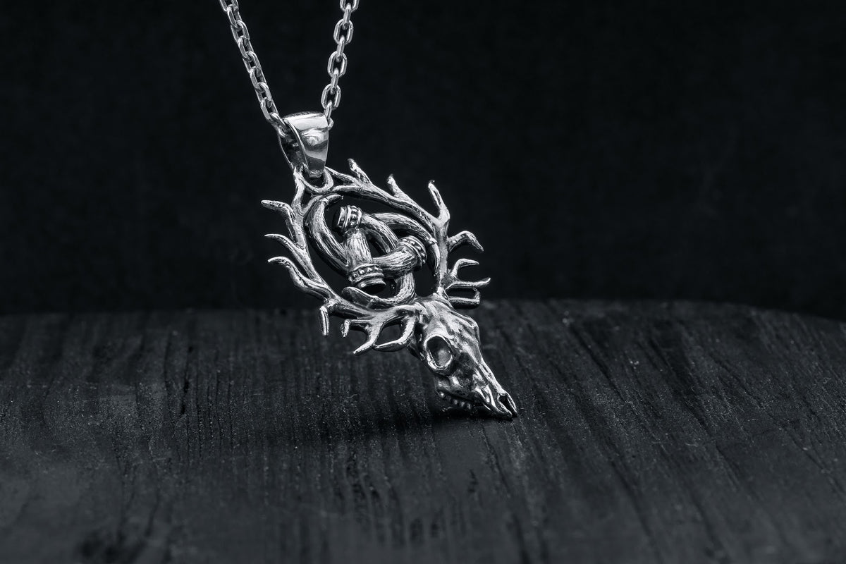 Pendentif Odin et Tête de Mort — Argent 925