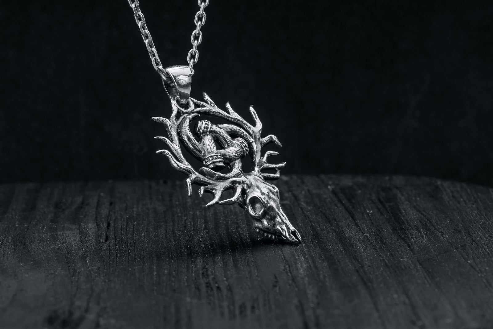 Pendentif Odin et Tête de Mort — Argent 925