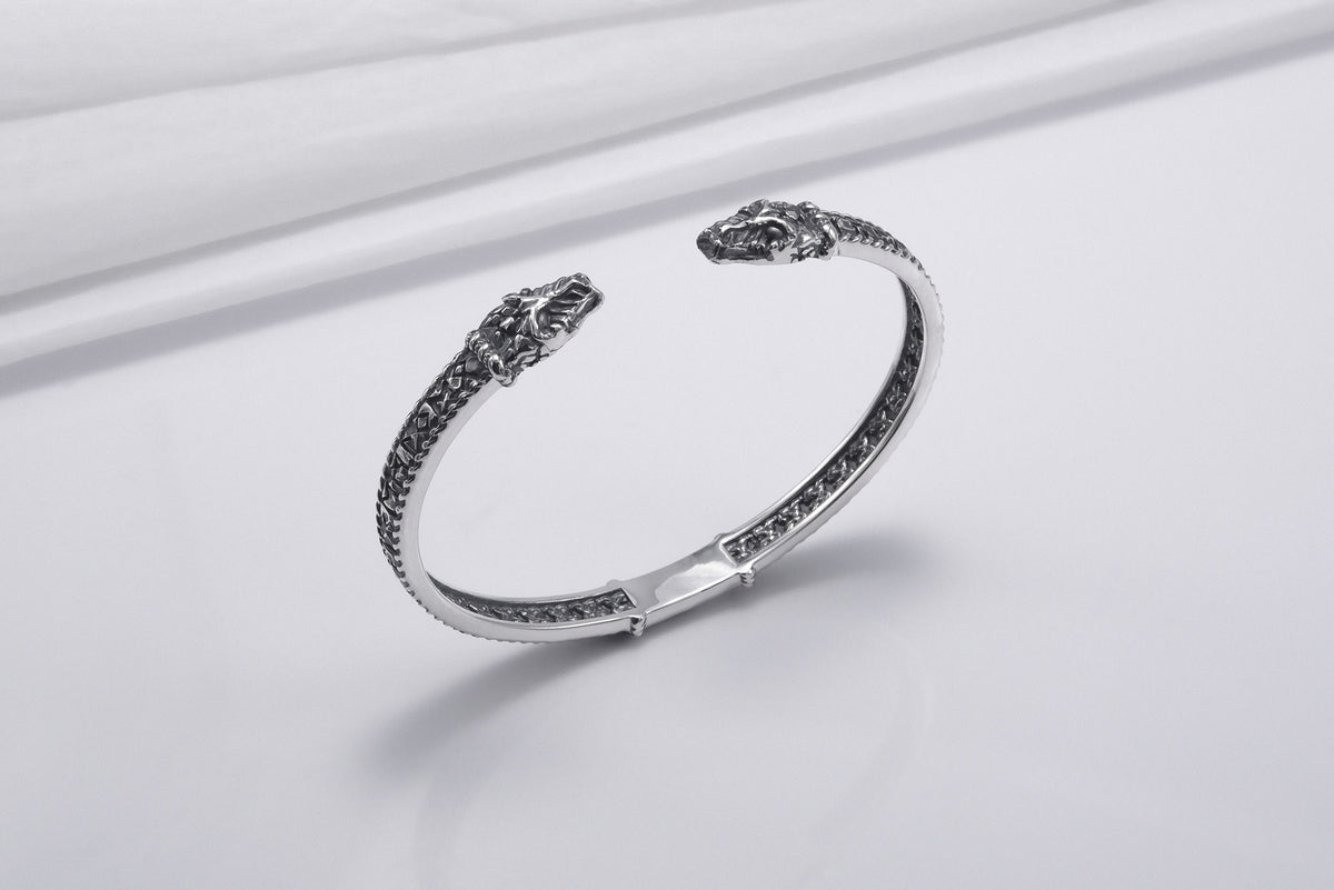 Bracelet Texturé Jörmungand et Futhark Ancien — Argent 925