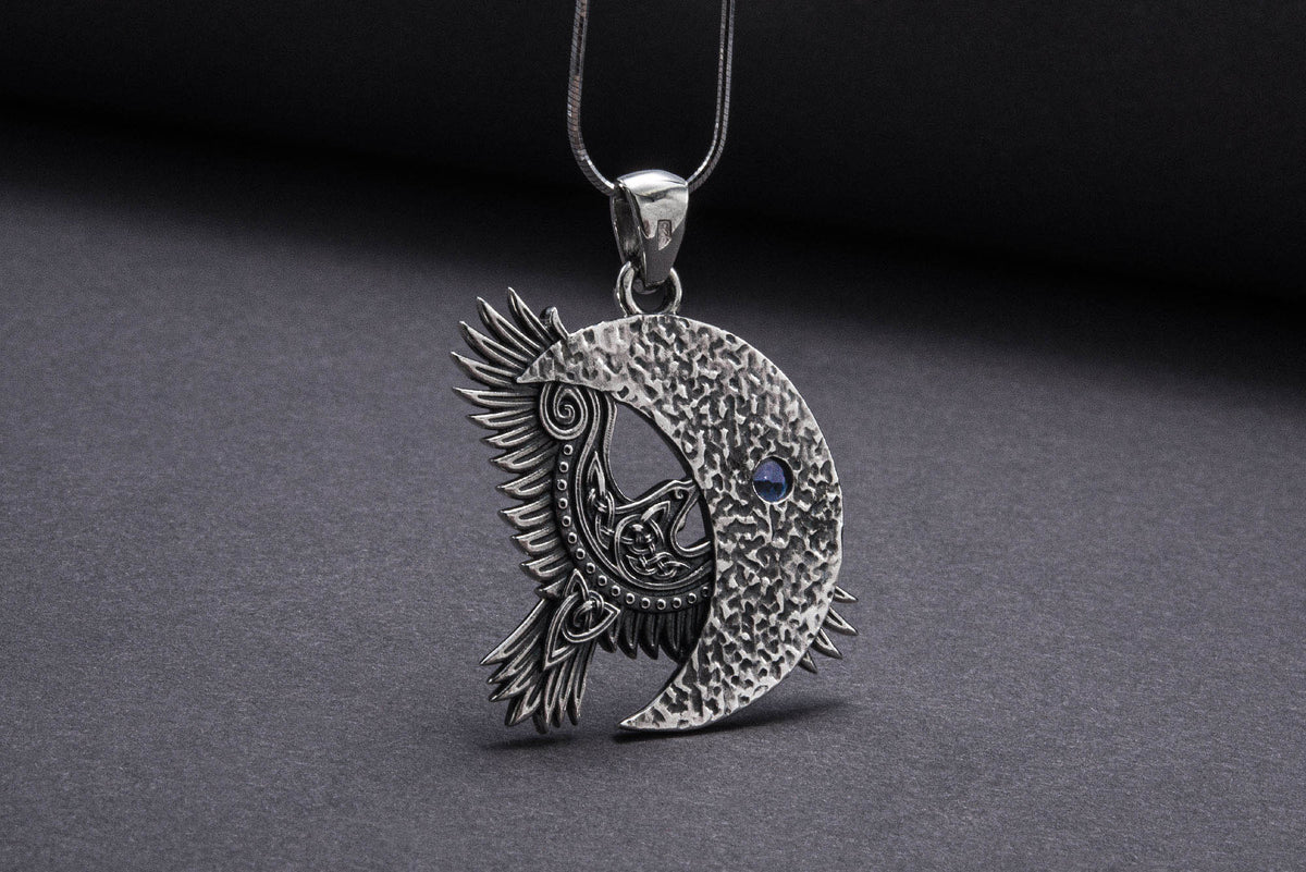 Pendentif Corbeau serti de pierres — Argent 925