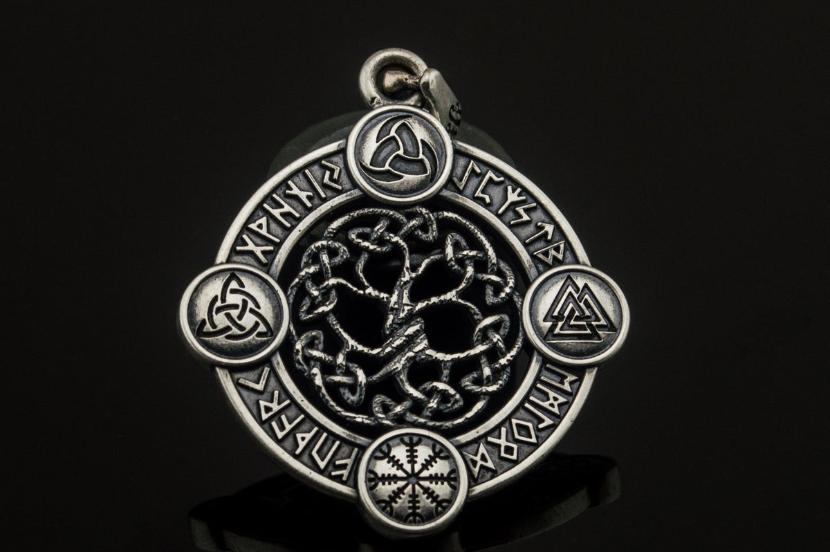 Pendentif Yggdrasil et Arbre Runique — Argent 925