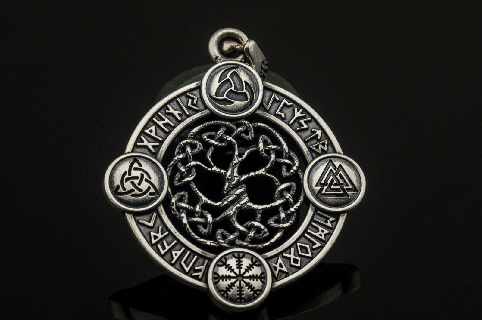Pendentif Yggdrasil et Arbre Runique — Argent 925
