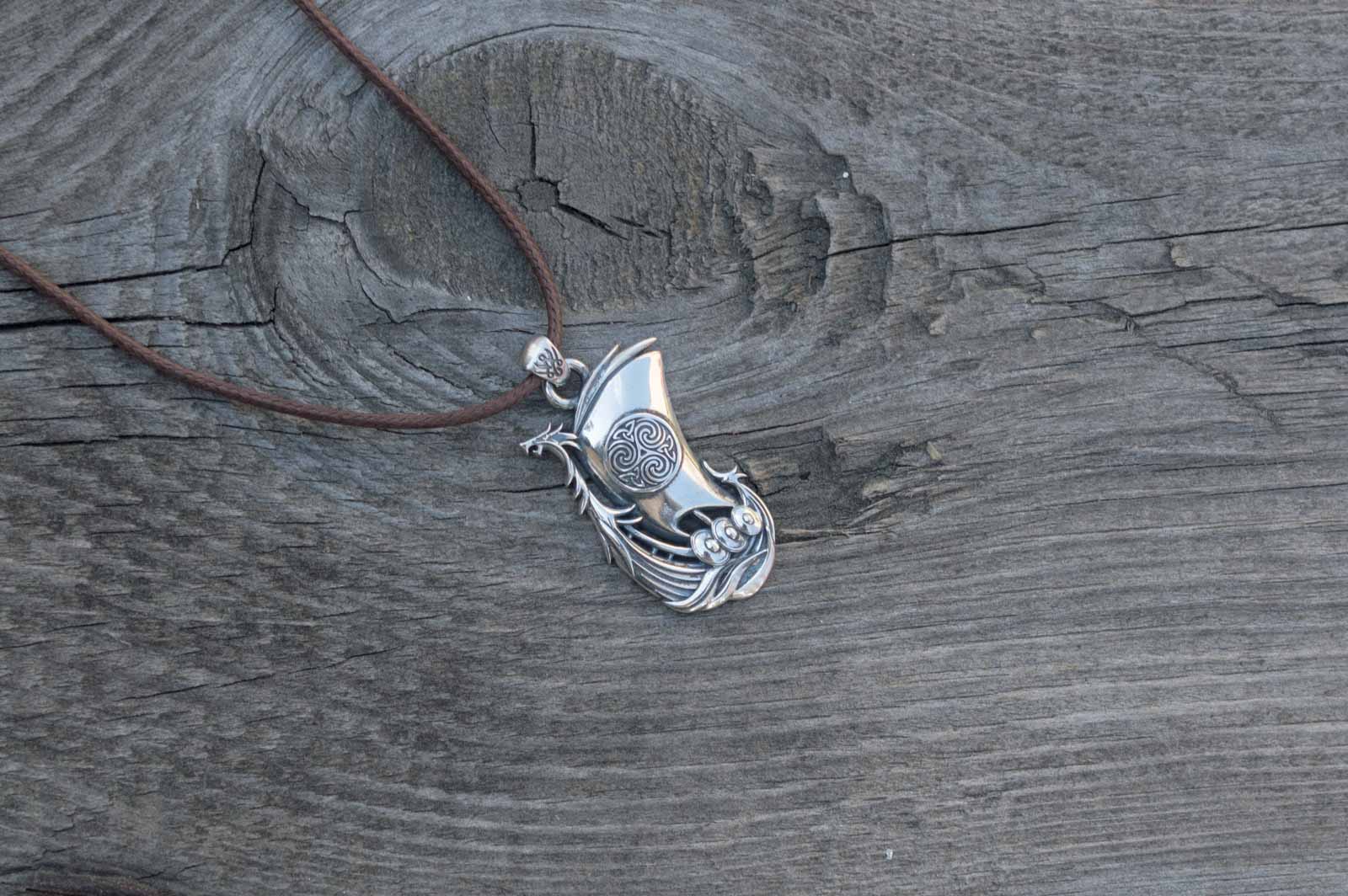 Pendentif Drakkar et Ornement — Argent 925
