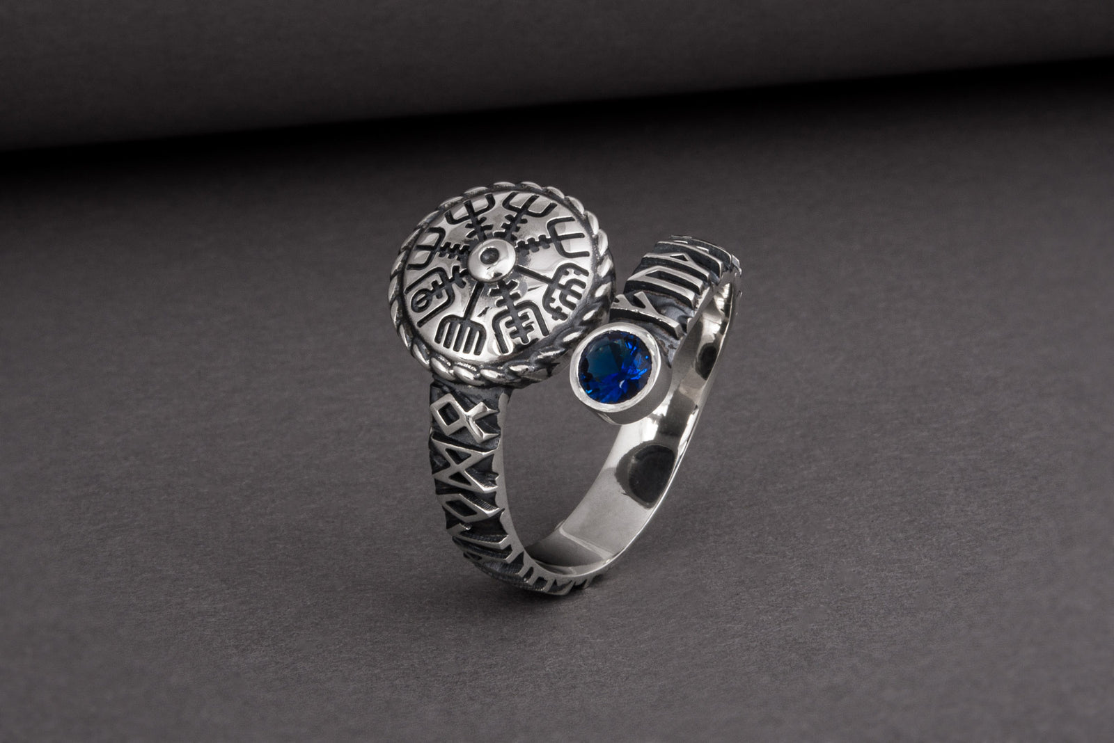 Bague Vegvisir pierre bleue — Argent 925