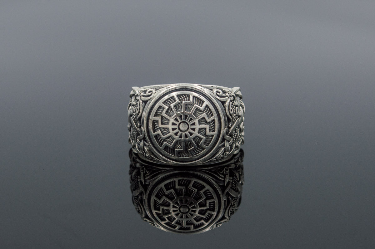 Bague Soleil Noir et Style Mammen Ornement — Argent 925