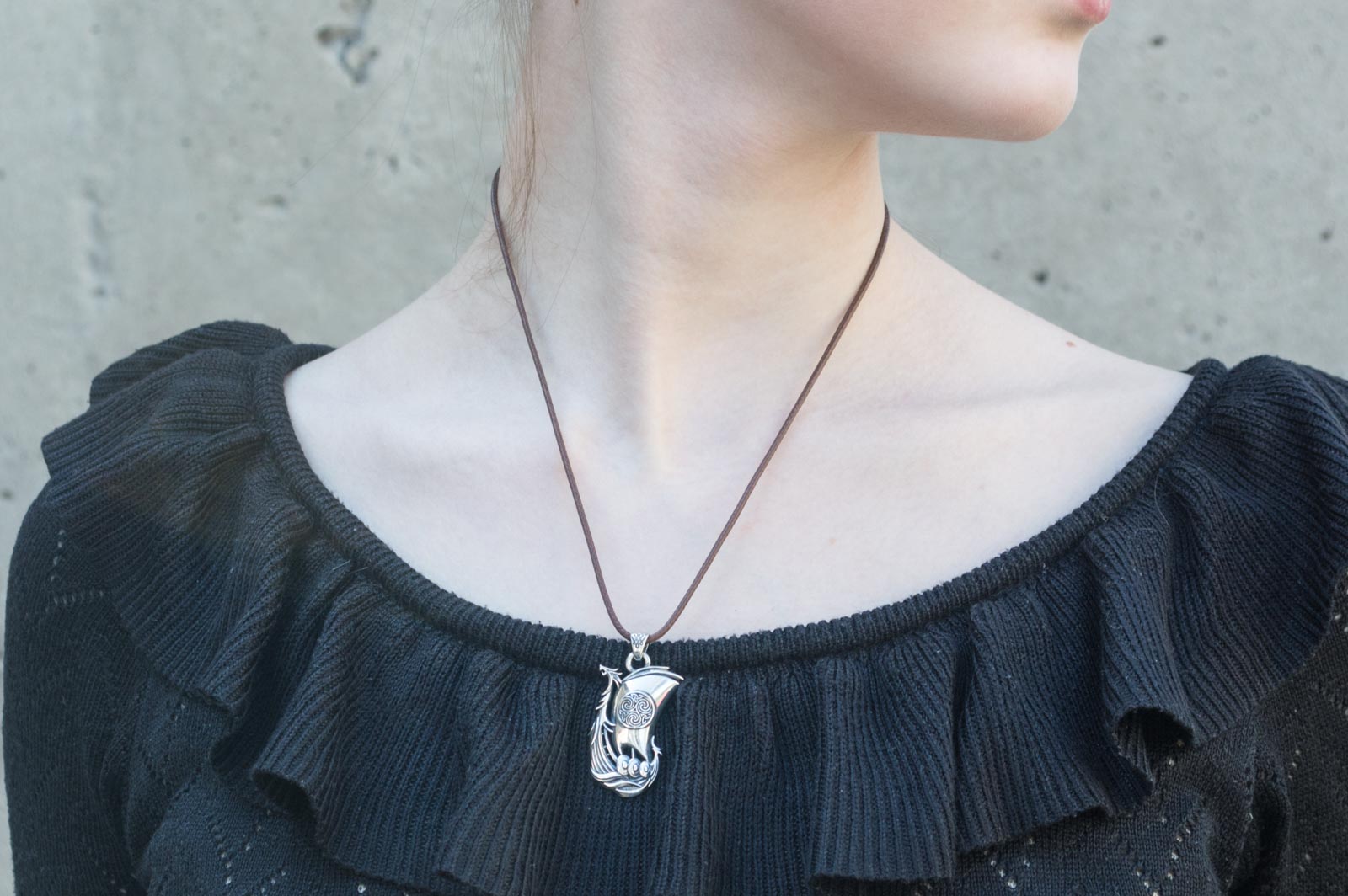 Pendentif Drakkar et Ornement — Argent 925