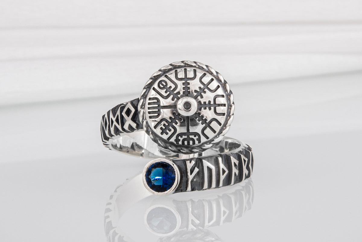 Bague Vegvisir pierre bleue — Argent 925