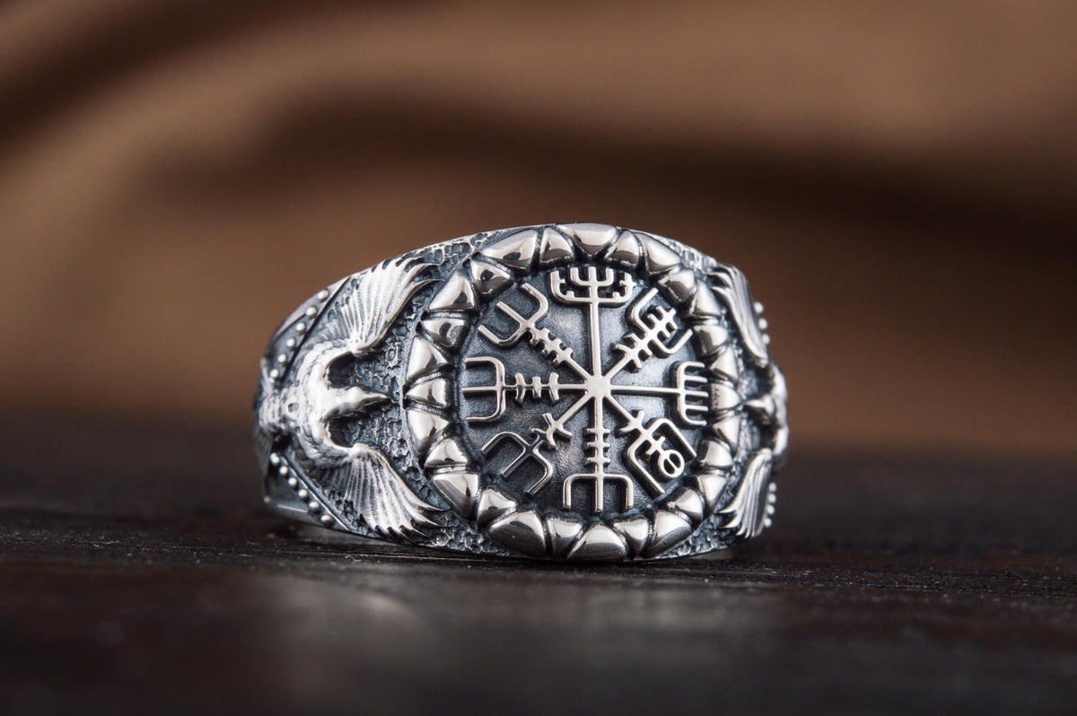 Bague Vegvisir et Corbeau — Argent 925