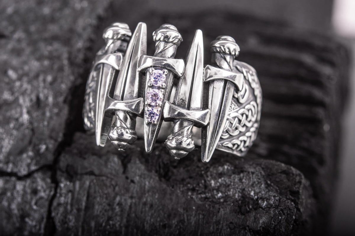 Bague Épée pierre transparente — Argent 925