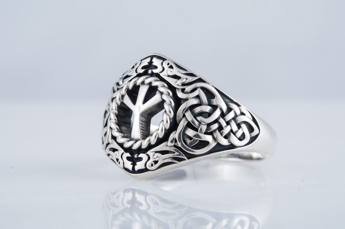 Bague Ornement et Algiz Runique — Argent 925