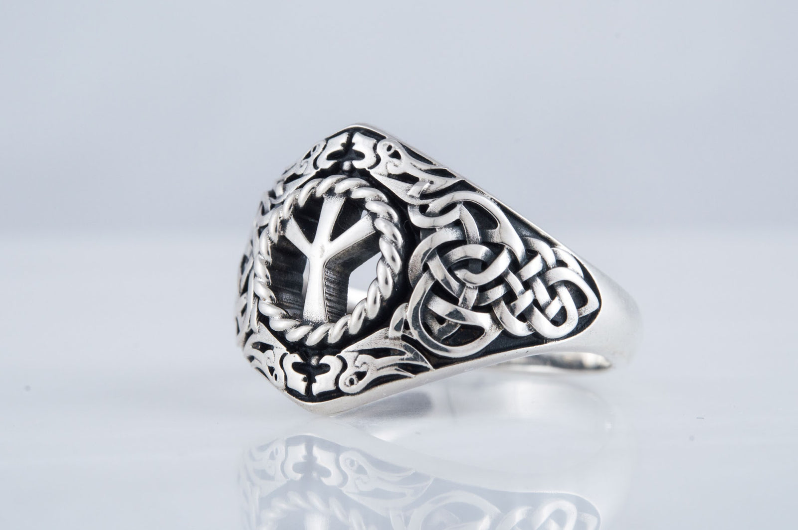 Bague Ornement et Algiz Runique — Argent 925