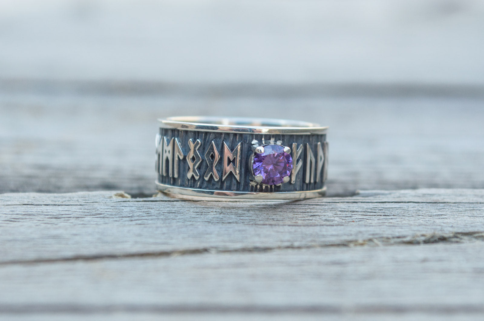Bague Runes et Ornement Zircon Cubique — Argent 925