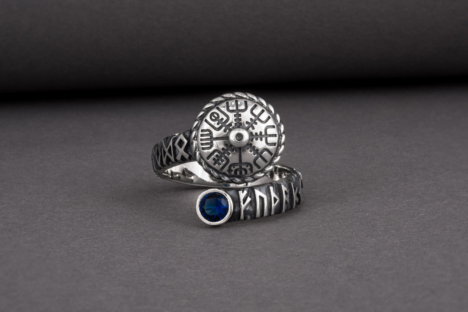 Bague Vegvisir pierre bleue — Argent 925
