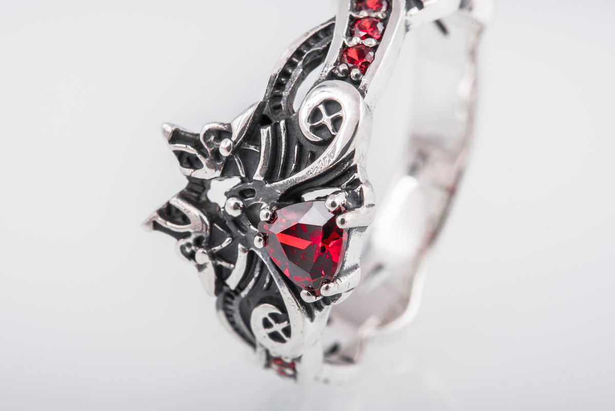 Bague Viking pierre rouge — Argent 925