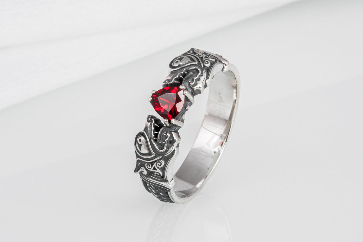 Bague Loup et Fenrir sertie de pierres — Argent 925