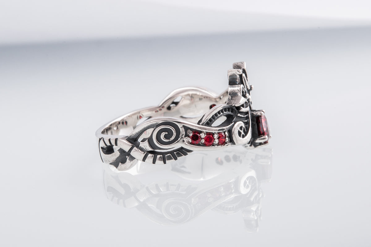 Bague Viking pierre rouge — Argent 925