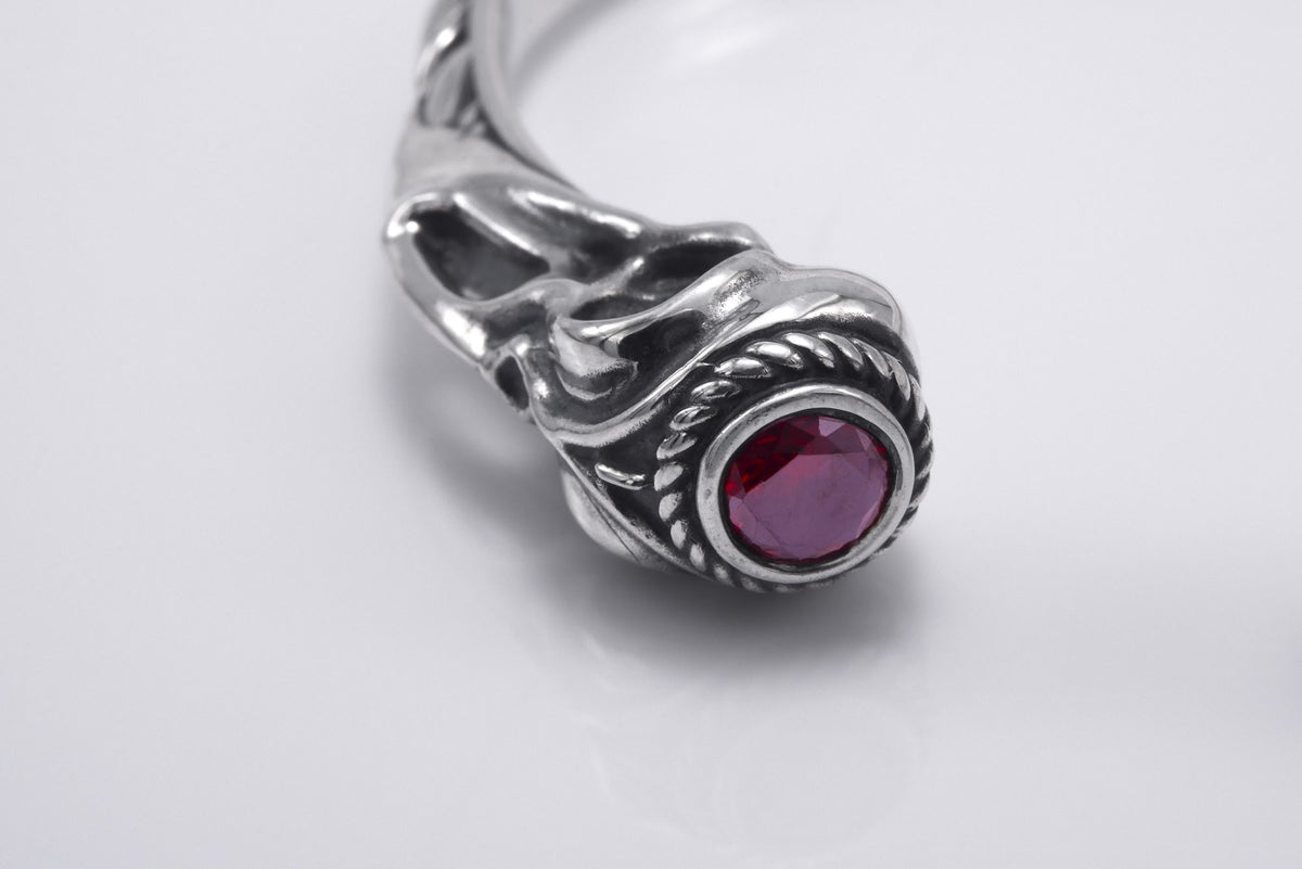 Bracelet Corbeau et Tête de Mort pierre rouge — Argent 925
