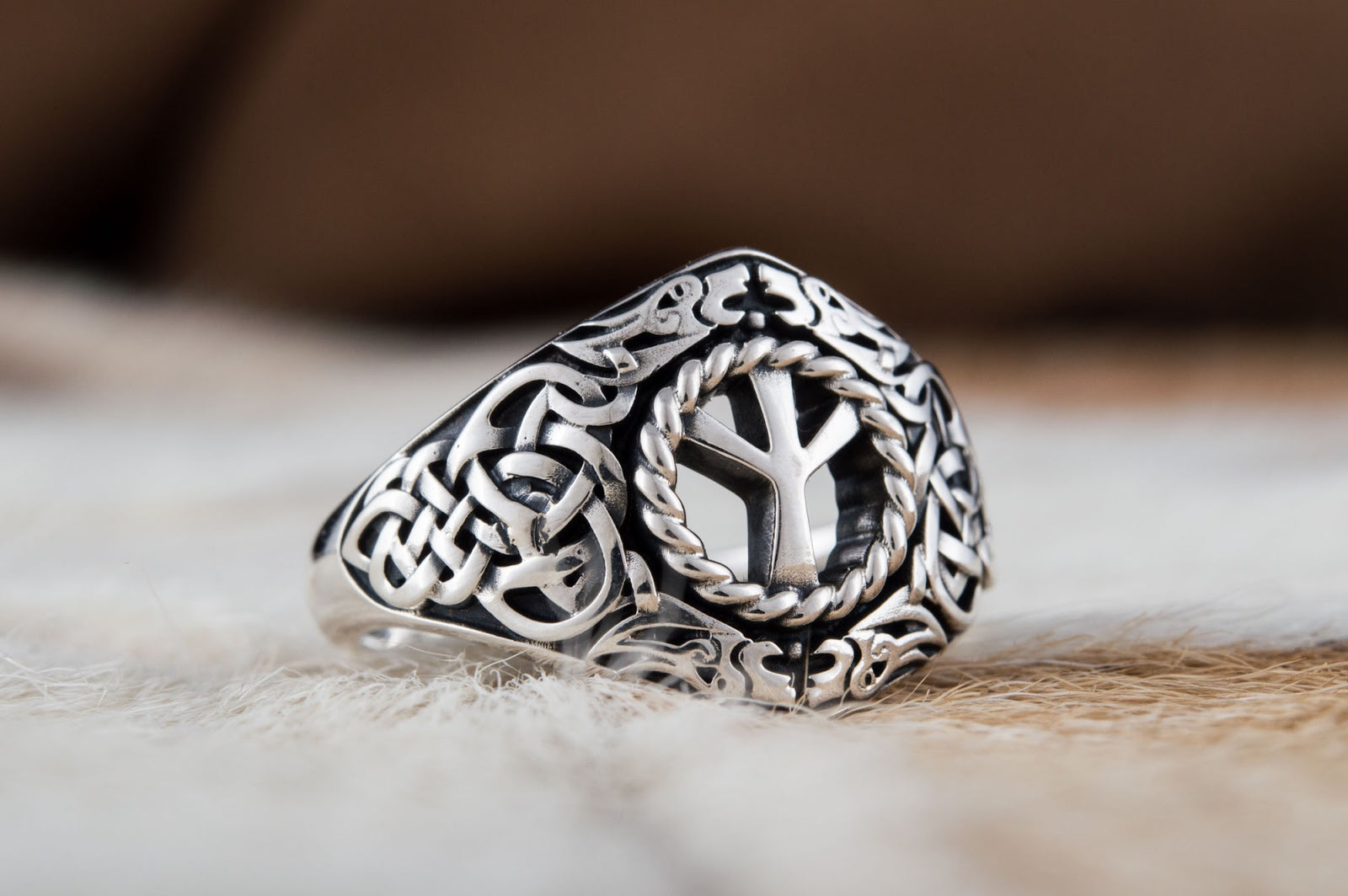 Bague Ornement et Algiz Runique — Argent 925