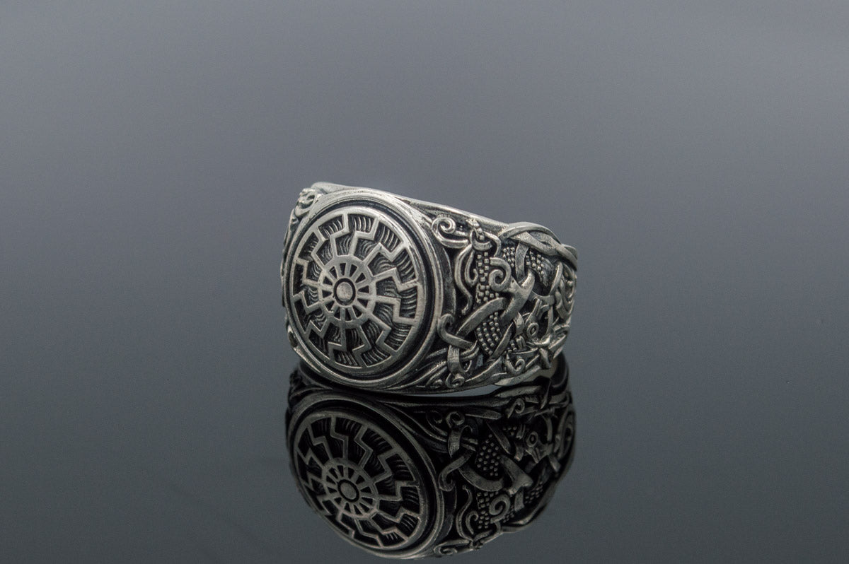 Bague Soleil Noir et Style Mammen Ornement — Argent 925