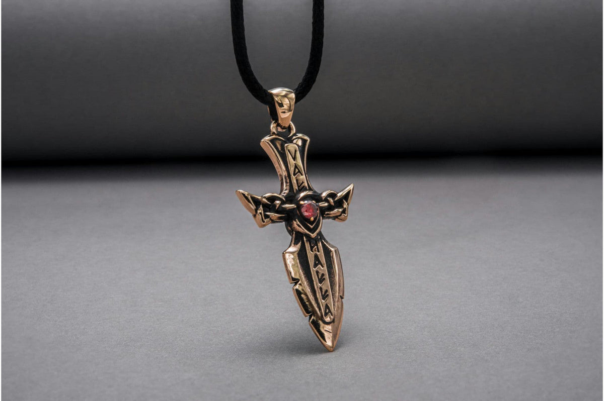 Pendentif Épée et Runes — Bronze