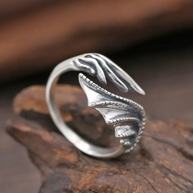 BAGUE AILES DE DRAGON NIDHOGG (ARGENT) - Viking Héritage