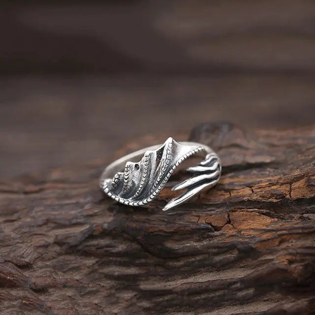 BAGUE AILES DE DRAGON NIDHOGG (ARGENT) - Viking Héritage