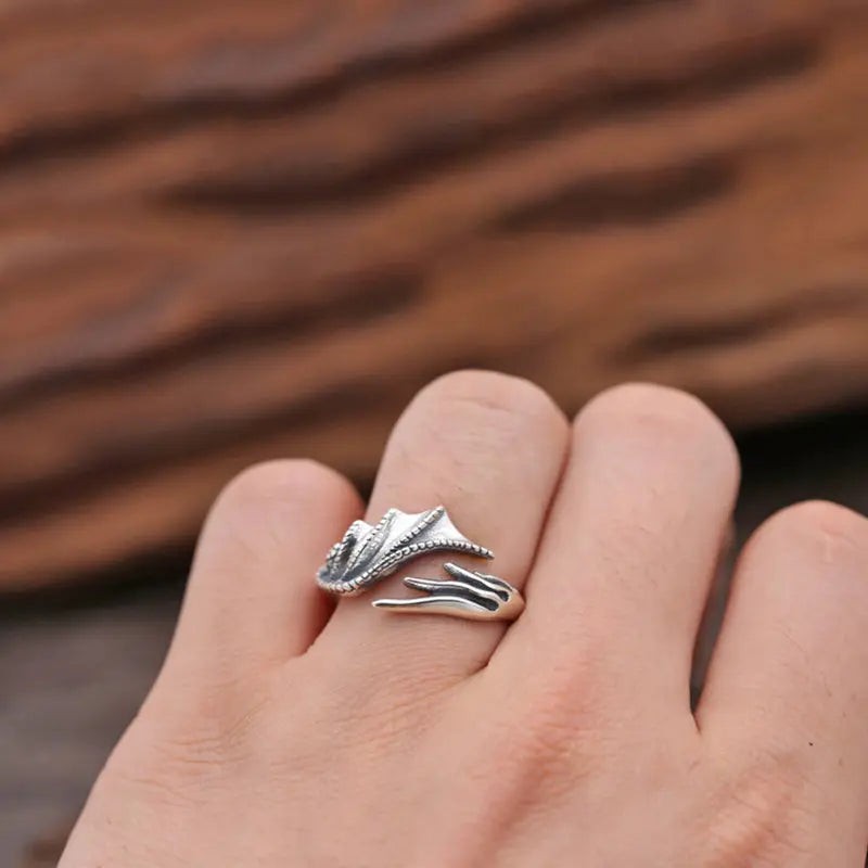 BAGUE AILES DE DRAGON NIDHOGG (ARGENT) - Viking Héritage