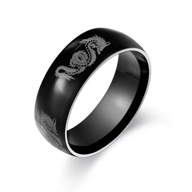 BAGUE DRAGON NOIR (ACIER) - Viking Héritage