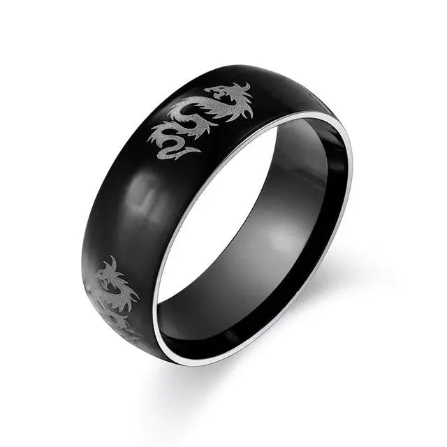 BAGUE DRAGON NOIR (ACIER) - Viking Héritage